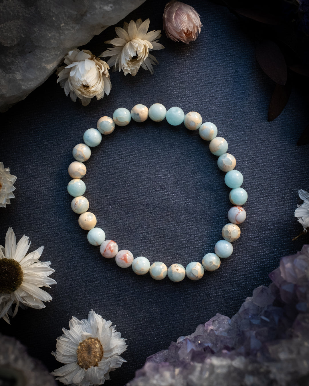 Blue Snakeskin Imperial Jasper Round Bead Bracelet 6mm