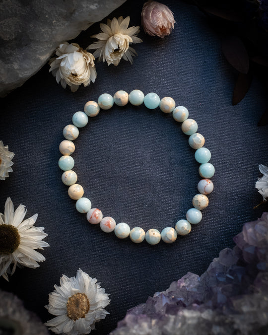 Blue Snakeskin Imperial Jasper Round Bead Bracelet 6mm