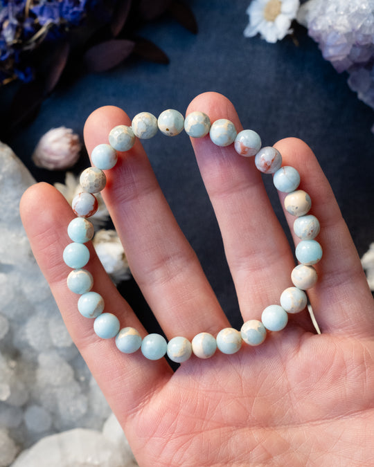 Blue Snakeskin Imperial Jasper Round Bead Bracelet 6mm