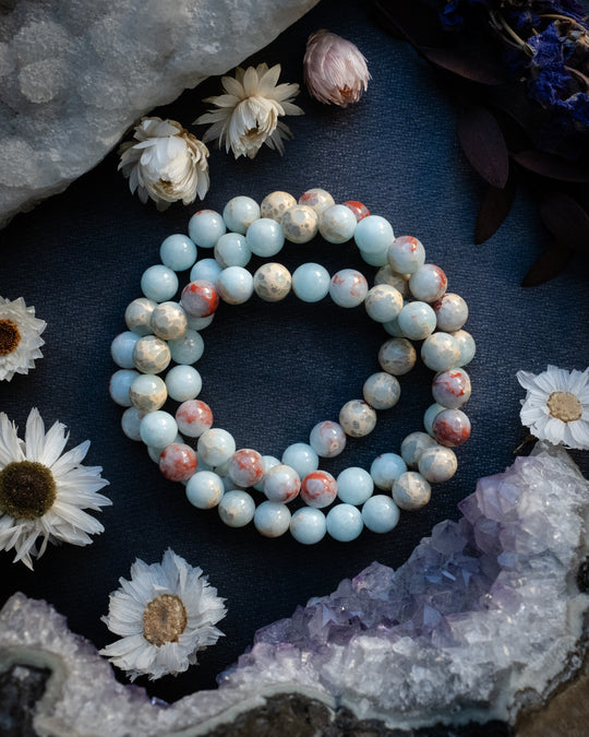 Blue Snakeskin Imperial Jasper Round Bead Bracelet 8mm