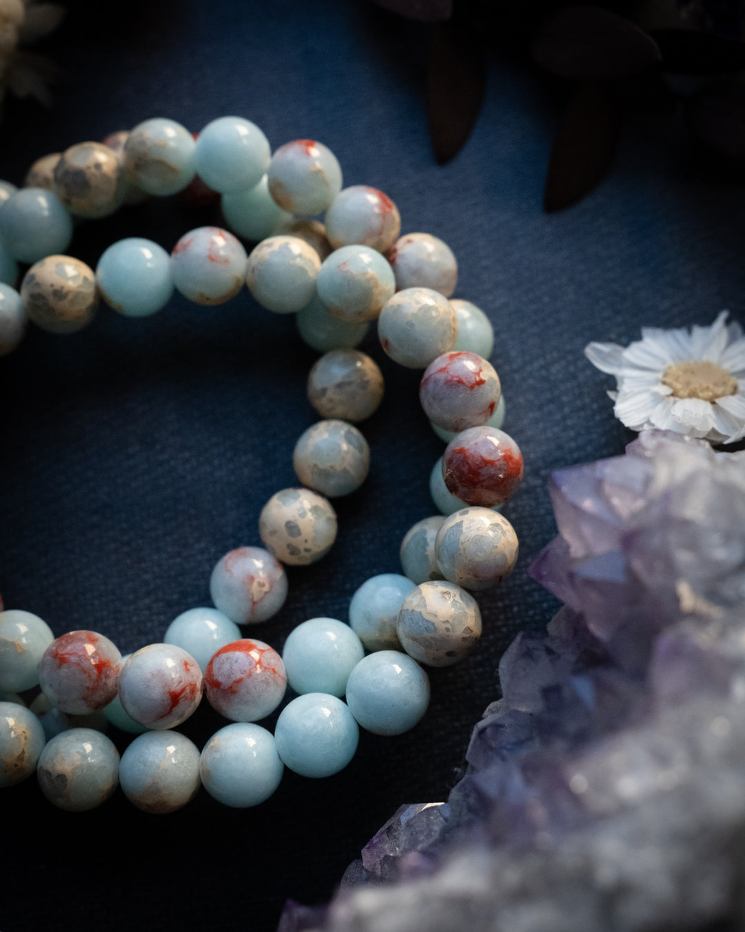 Blue Snakeskin Imperial Jasper Round Bead Bracelet 8mm