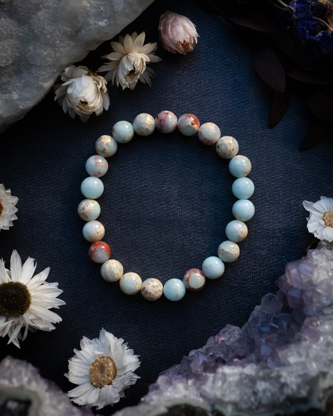 Blue Snakeskin Imperial Jasper Round Bead Bracelet 8mm