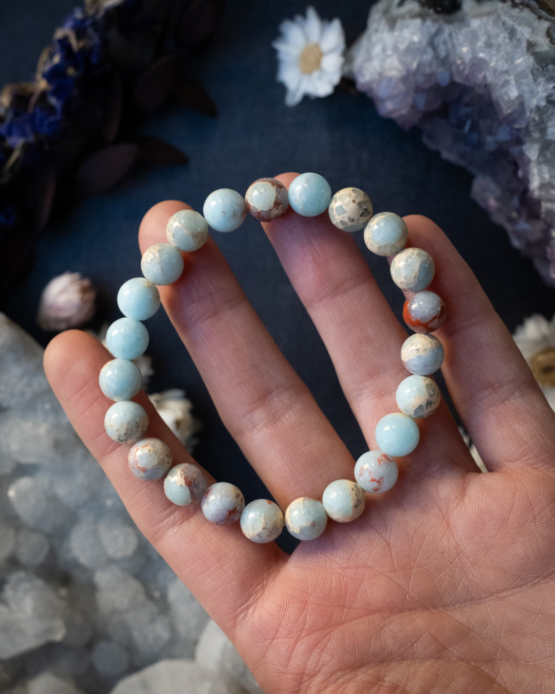 Blue Snakeskin Imperial Jasper Round Bead Bracelet 8mm