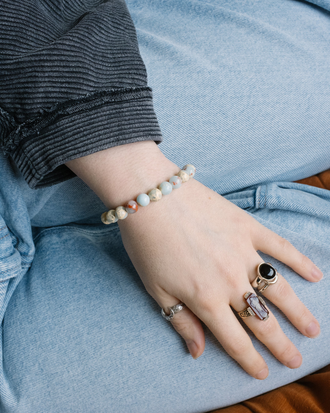 Blue Snakeskin Imperial Jasper Round Bead Bracelet 6mm