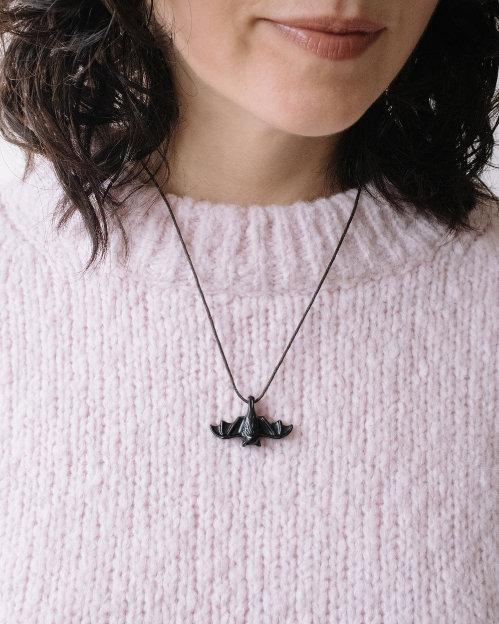 Obsidian Hand Carved Bat Necklace