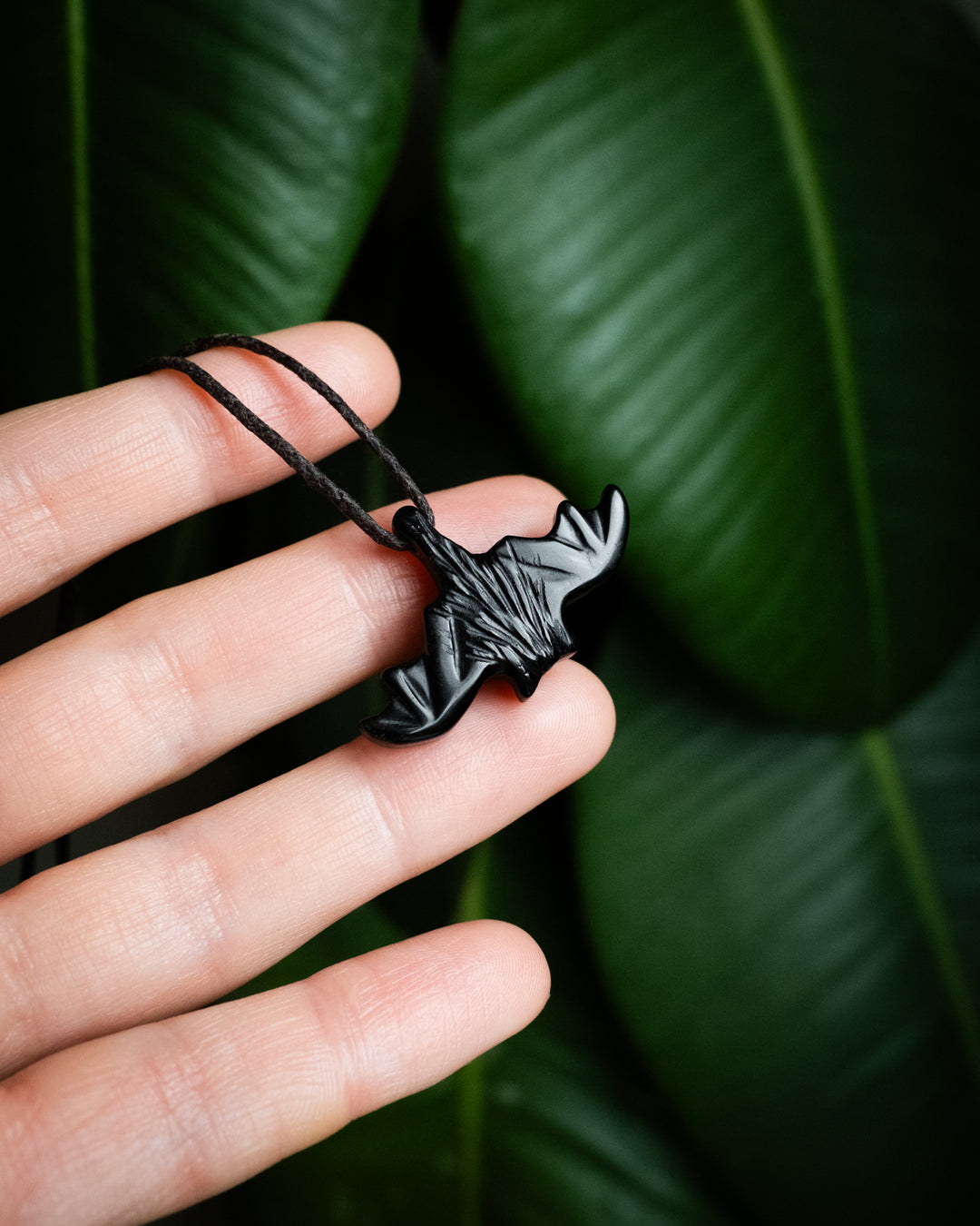 Obsidian Hand Carved Bat Necklace