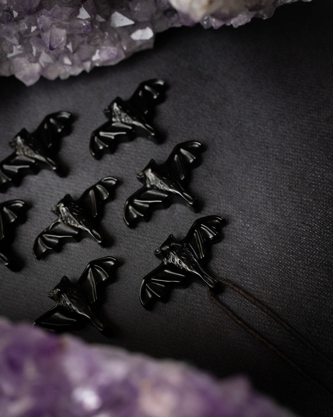 Obsidian Hand Carved Bat Necklace