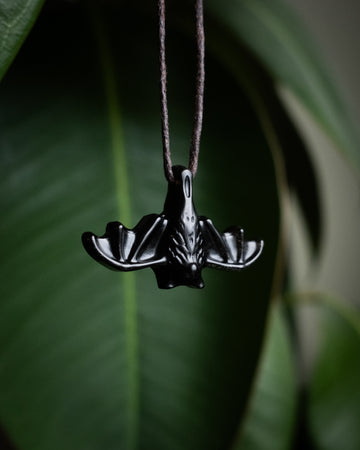 Obsidian Hand Carved Bat Necklace