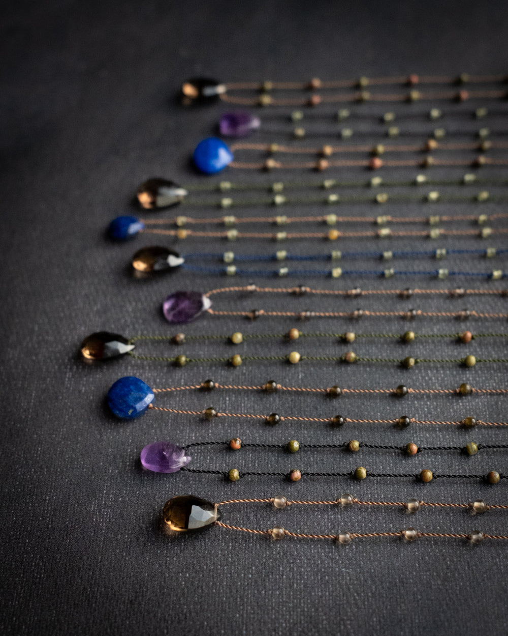 Smoky Quartz / Amethyst / Lapis Lazuli Gemstone Beaded Necklace - The Healing Pear