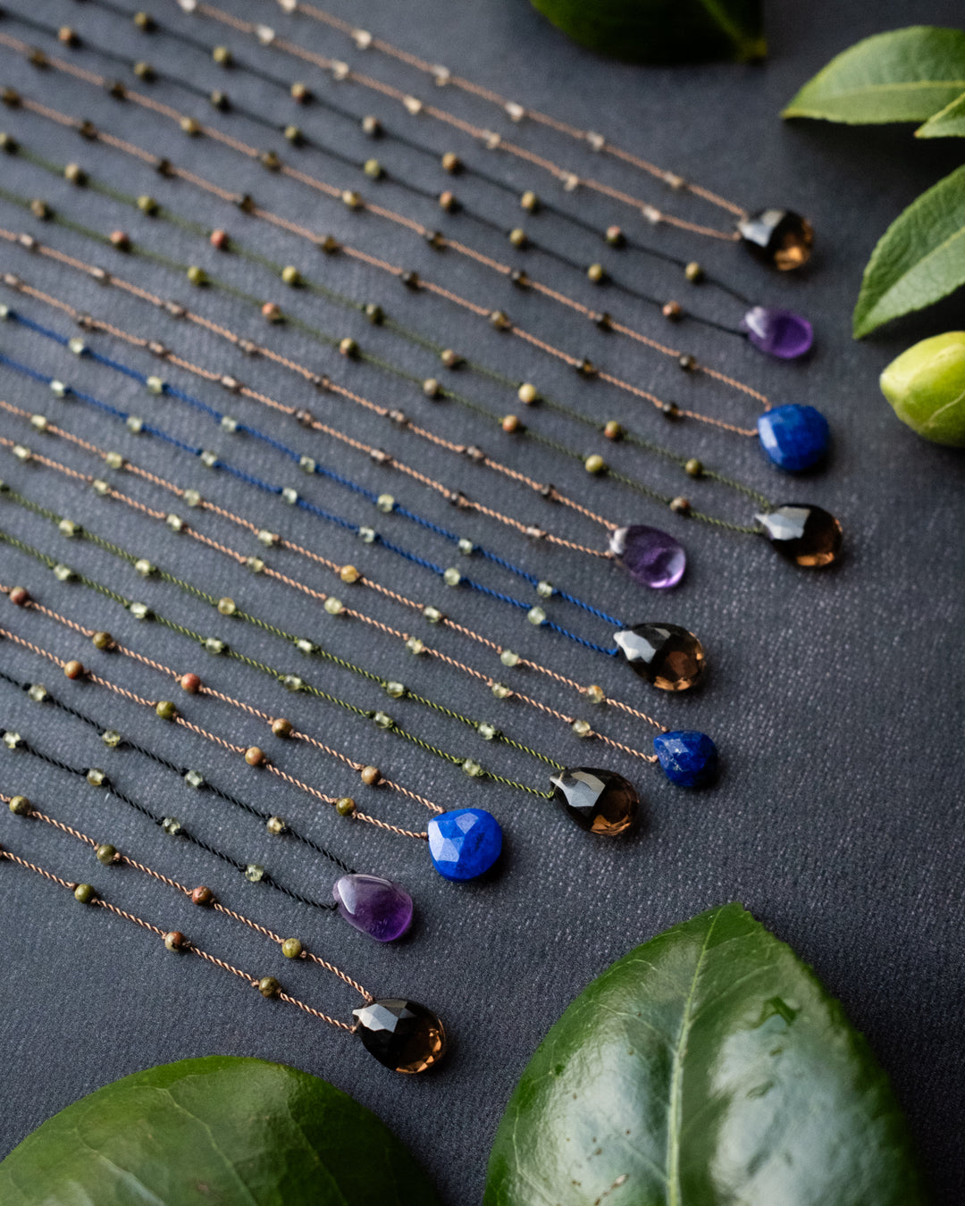 Smoky Quartz / Amethyst / Lapis Lazuli Gemstone Beaded Necklace - The Healing Pear