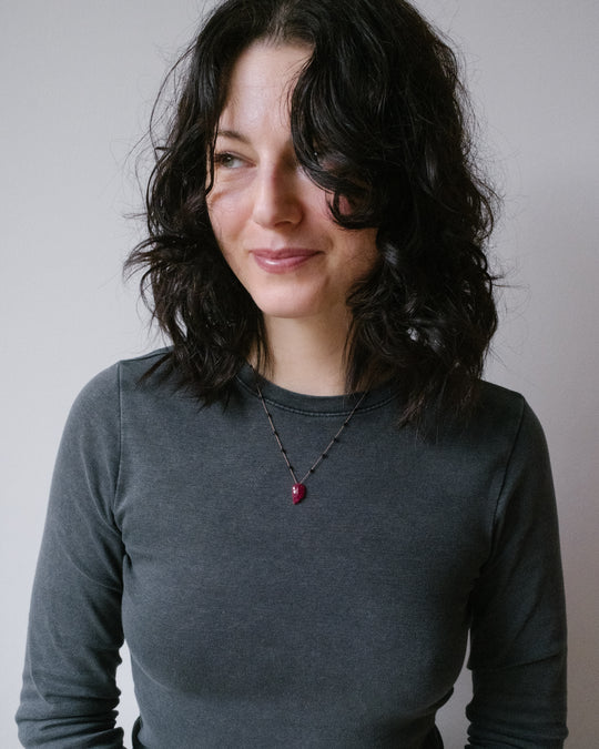 Tanzanian Ruby Hand Carved Leaf Beaded Necklace