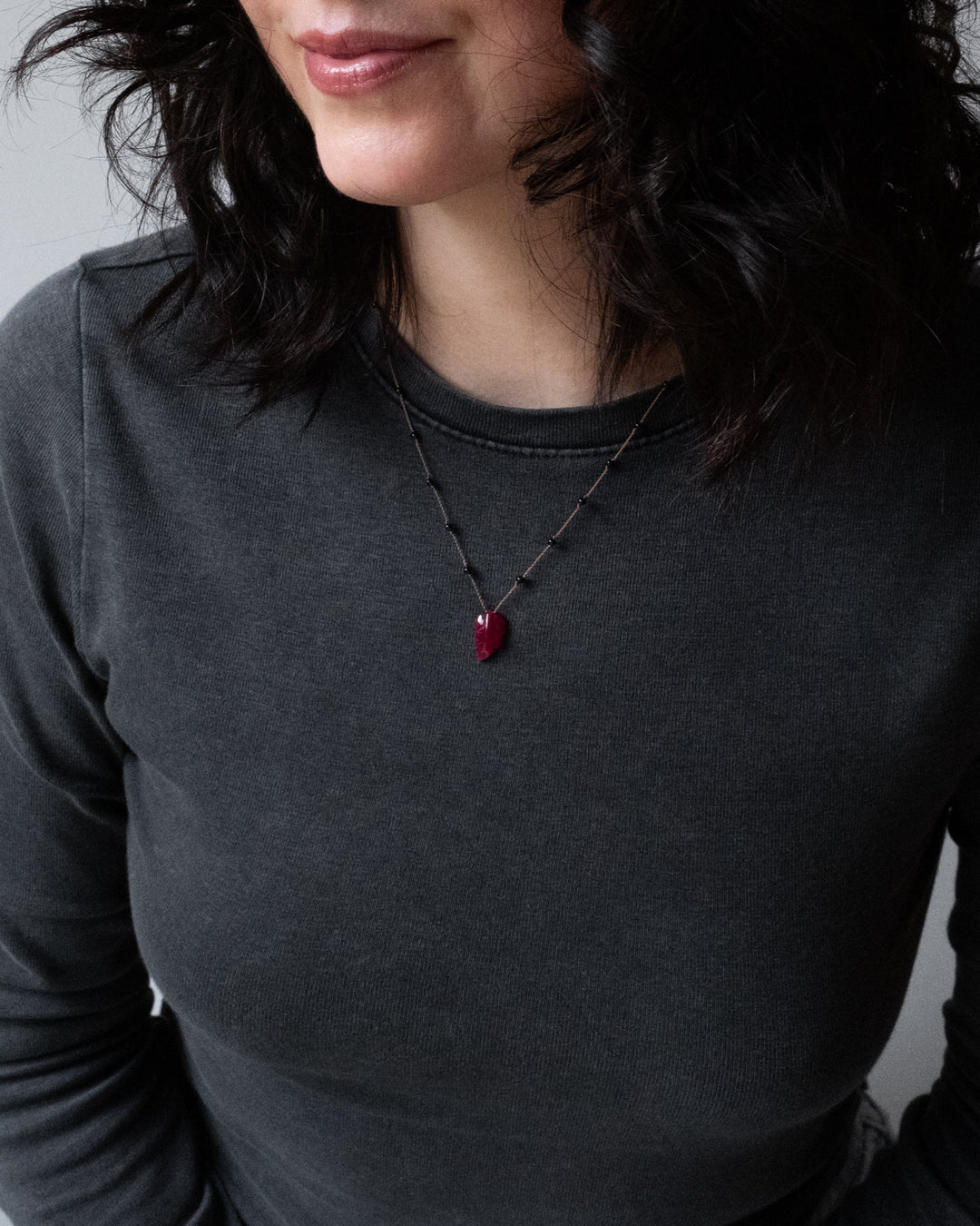 Tanzanian Ruby Hand Carved Leaf Beaded Necklace