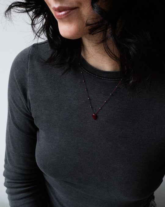 Tanzanian Ruby Hand Carved Leaf Beaded Necklace