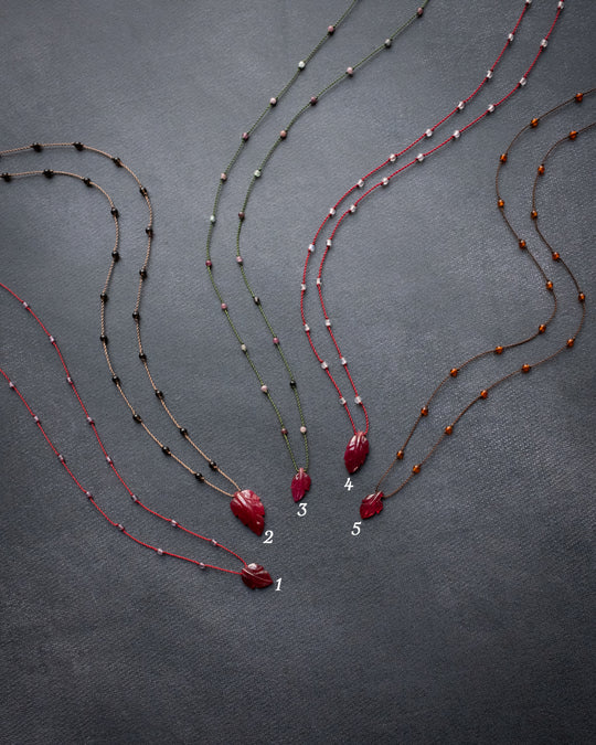 Tanzanian Ruby Hand Carved Leaf Beaded Necklace