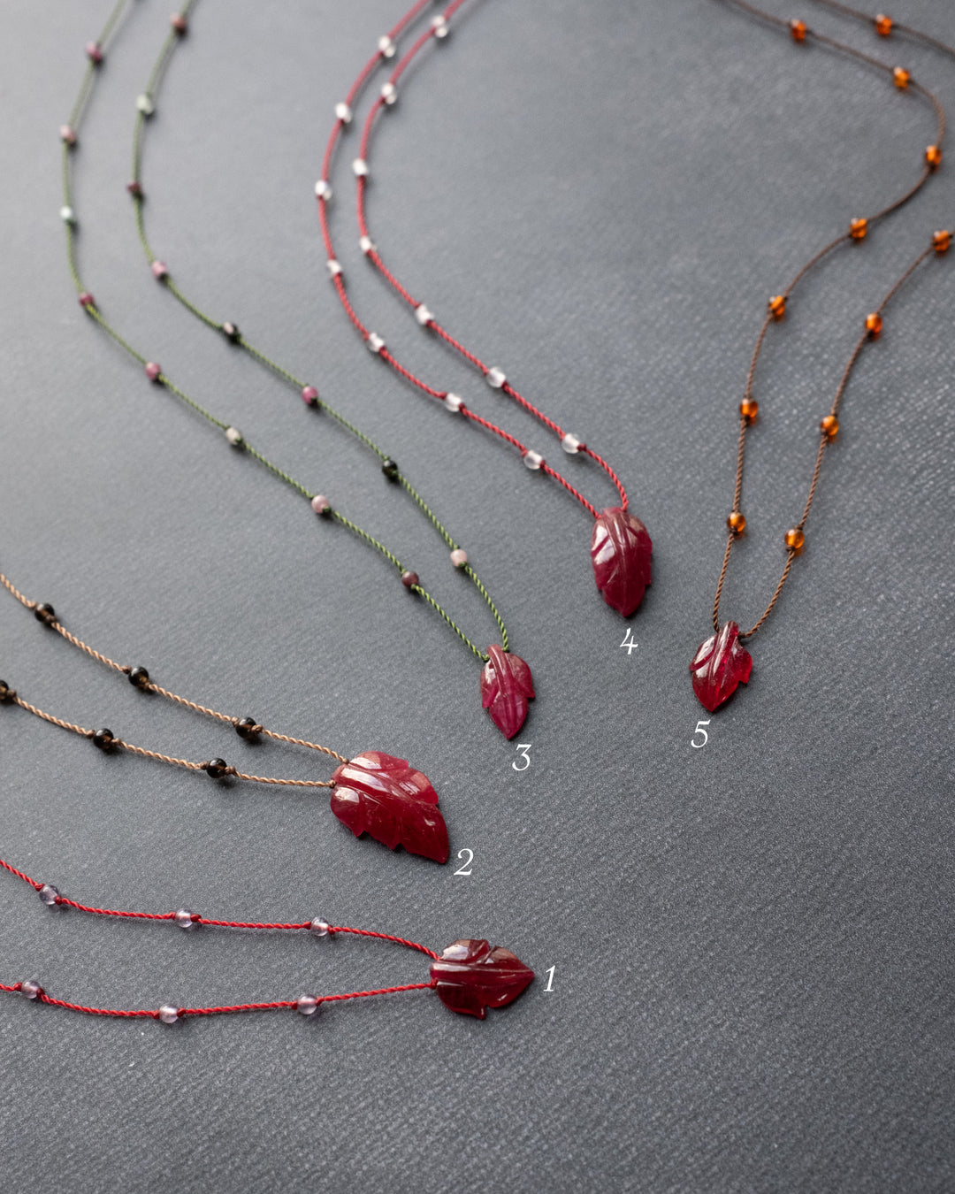 Tanzanian Ruby Hand Carved Leaf Beaded Necklace