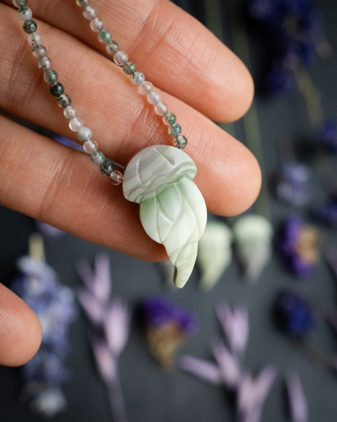 Serpentine Hand Carved Jellyfish Beaded Necklace - The Healing Pear