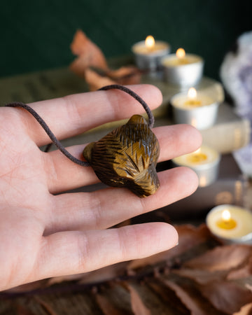 Tiger's Eye Hand Carved Bear Necklace
