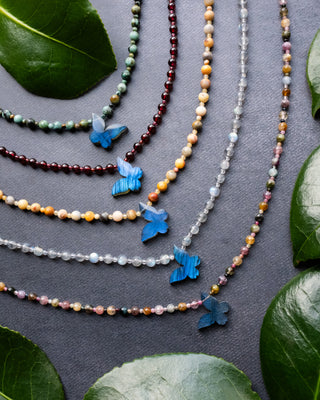 Labradorite Hand Carved Butterfly Beaded Necklace