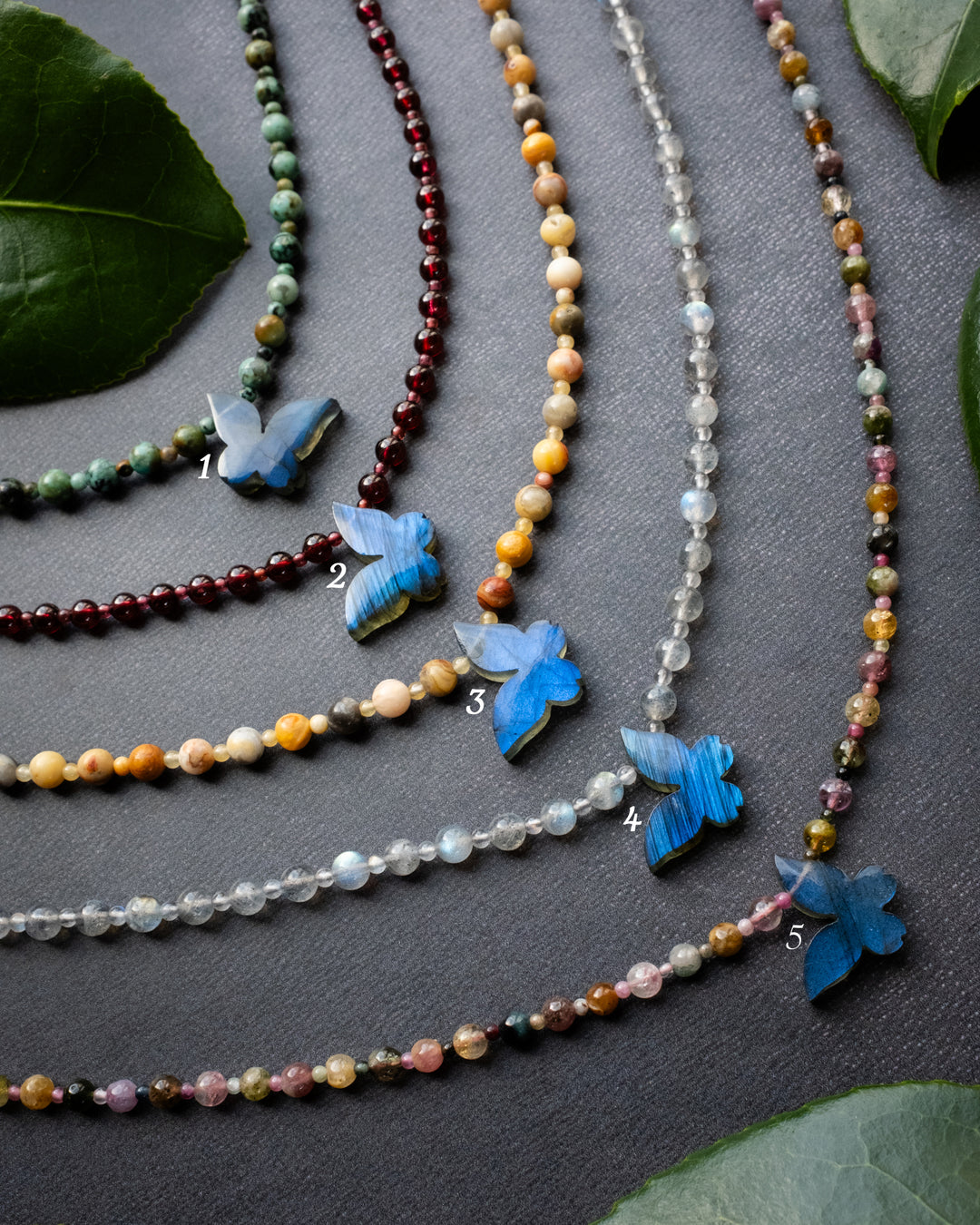 Labradorite Hand Carved Butterfly Beaded Necklace