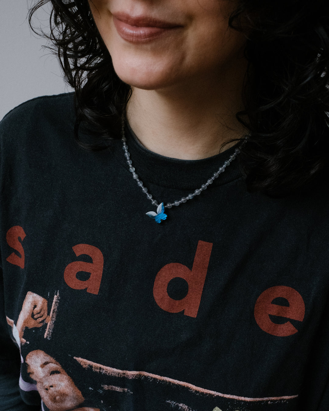 Labradorite Hand Carved Butterfly Beaded Necklace