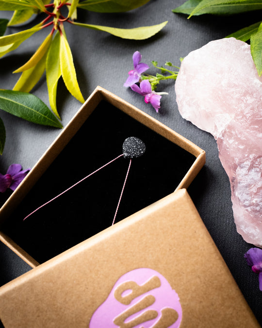 Black Druzy Agate Vegan Silk Necklace