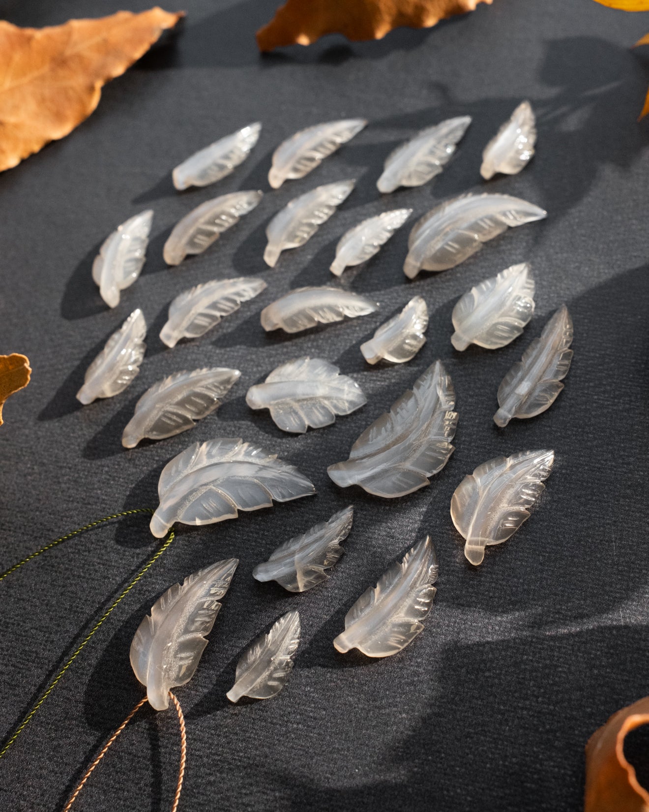 Black Moonstone Hand Carved Vegan Silk Leaf Necklace - The Healing Pear