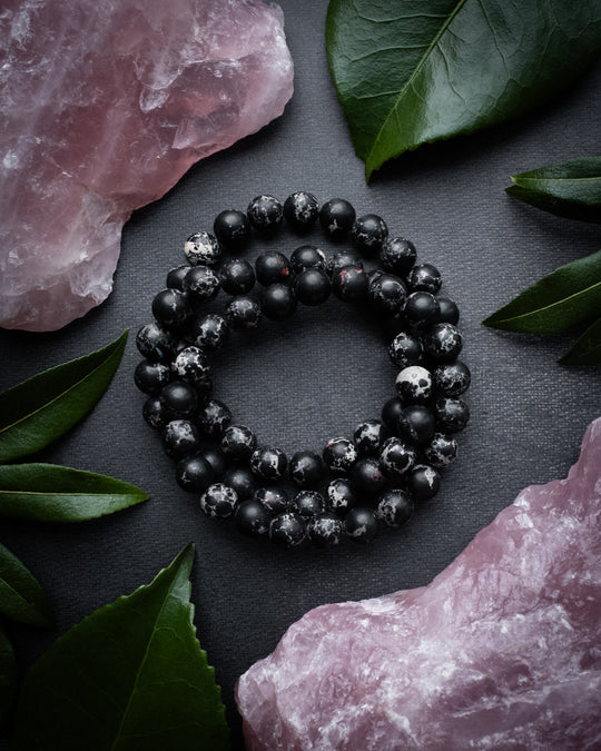 Black Imperial Jasper Round Bead Bracelet 8mm