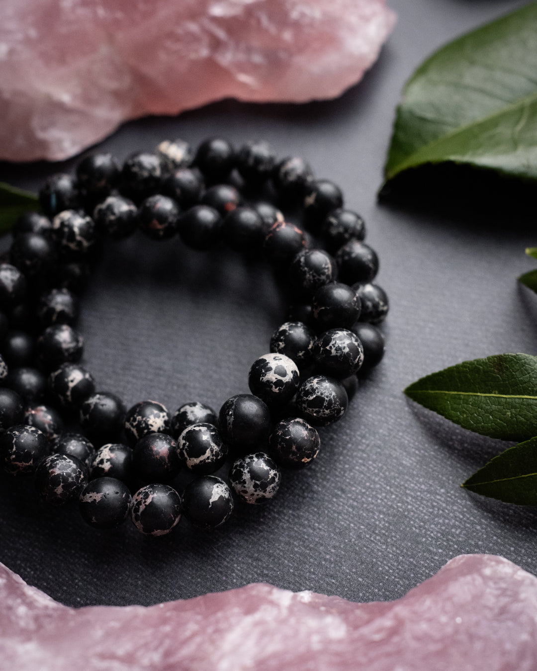 Black Imperial Jasper Round Bead Bracelet 8mm