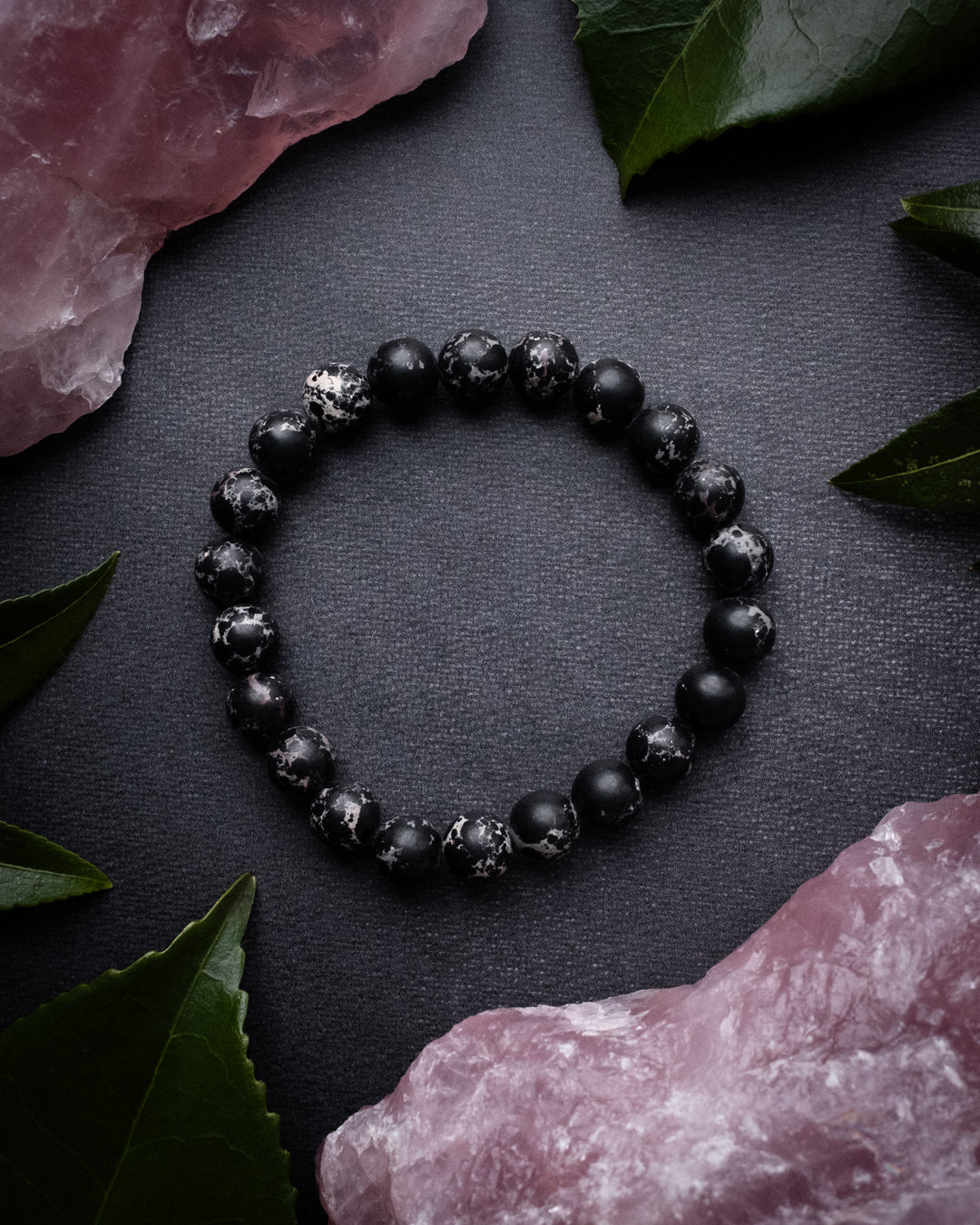 Black Imperial Jasper Round Bead Bracelet 8mm