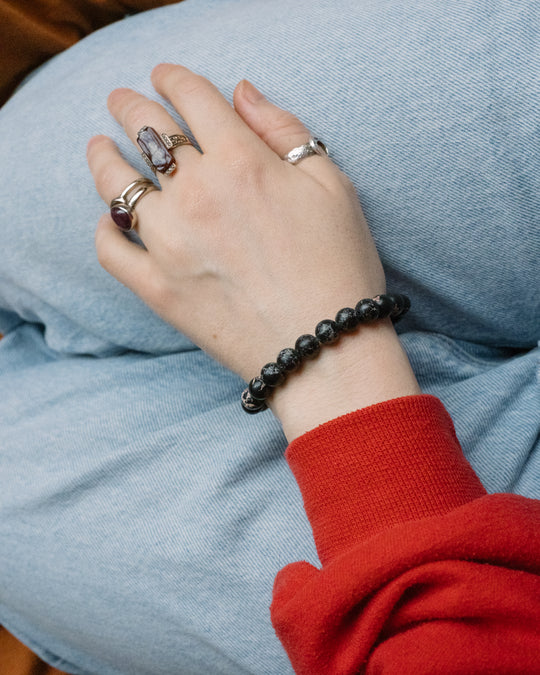 Black Imperial Jasper Round Bead Bracelet 8mm