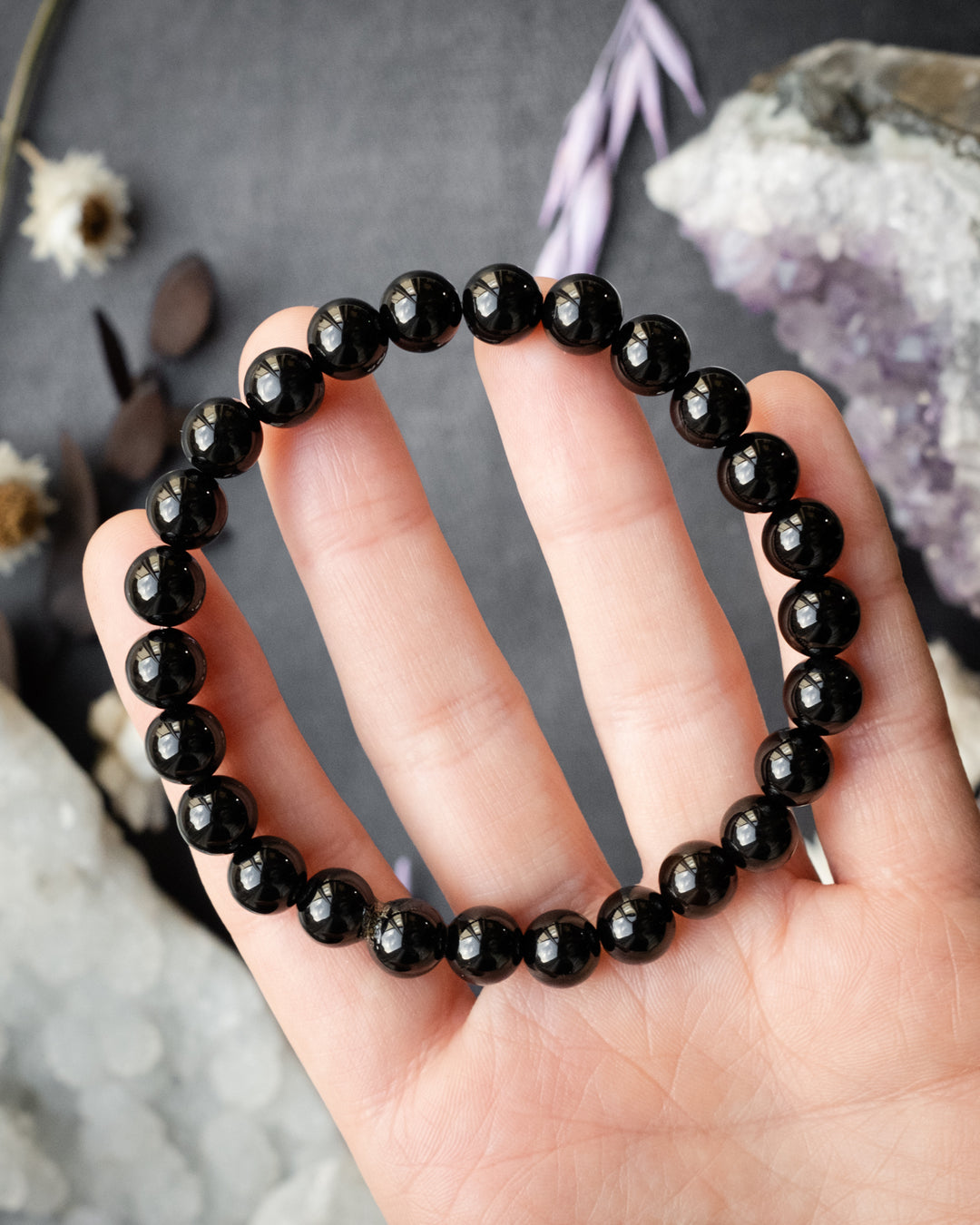 Black Onyx Round Bead Bracelet 8mm - The Healing Pear