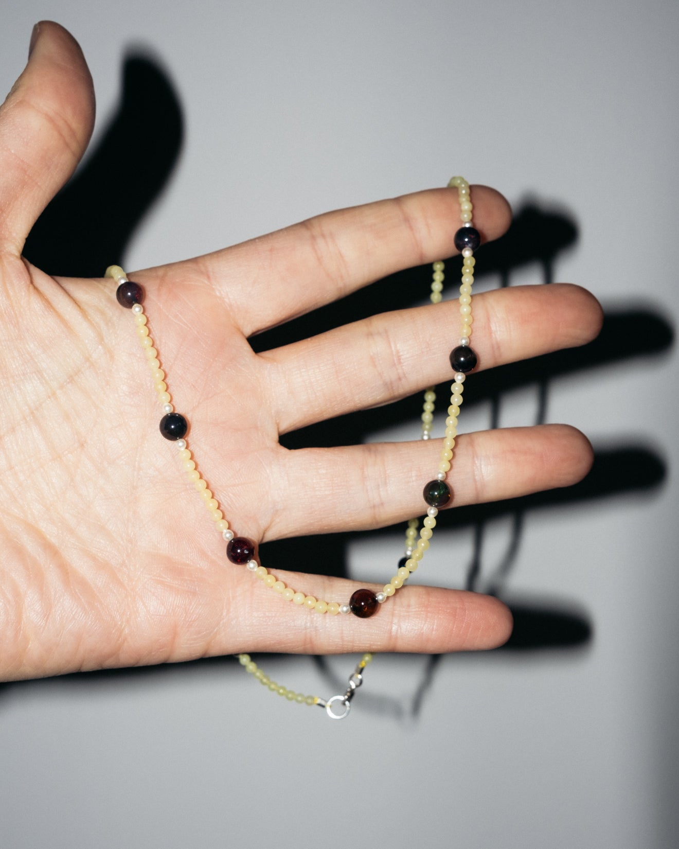 Black Opal, Lemon Jade & Pearl Sterling Silver Beaded Satellite Necklace - The Healing Pear