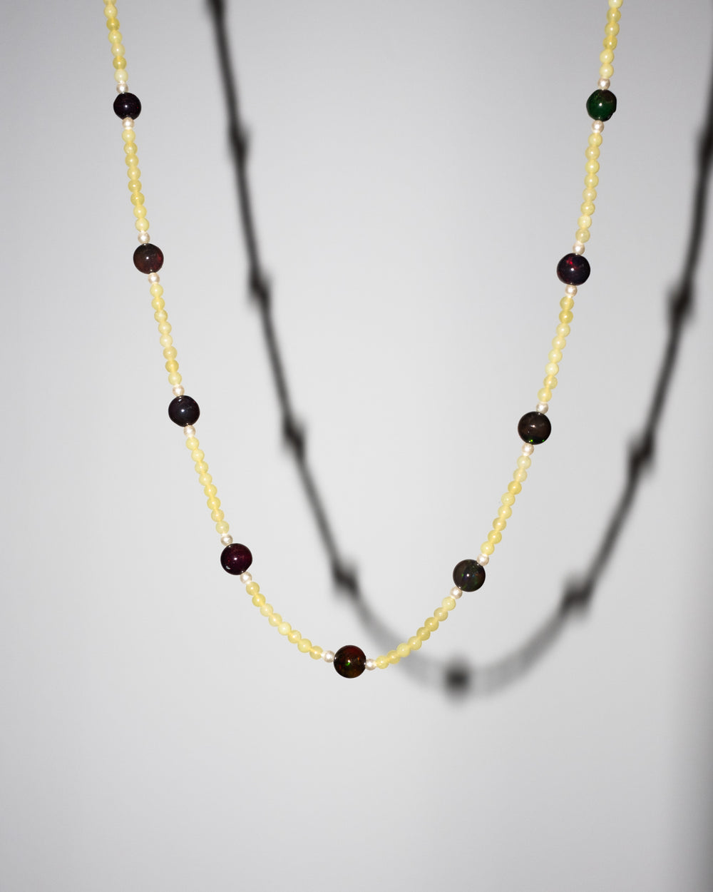 Black Opal, Lemon Jade & Pearl Sterling Silver Beaded Satellite Necklace - The Healing Pear