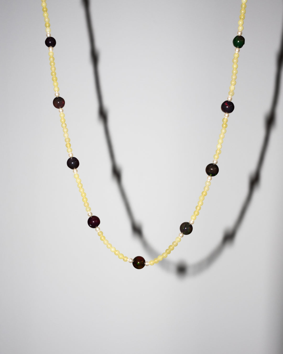 Black Opal, Lemon Jade & Pearl Sterling Silver Beaded Satellite Necklace - The Healing Pear