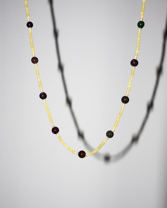Black Opal, Lemon Jade & Pearl Sterling Silver Beaded Satellite Necklace - The Healing Pear