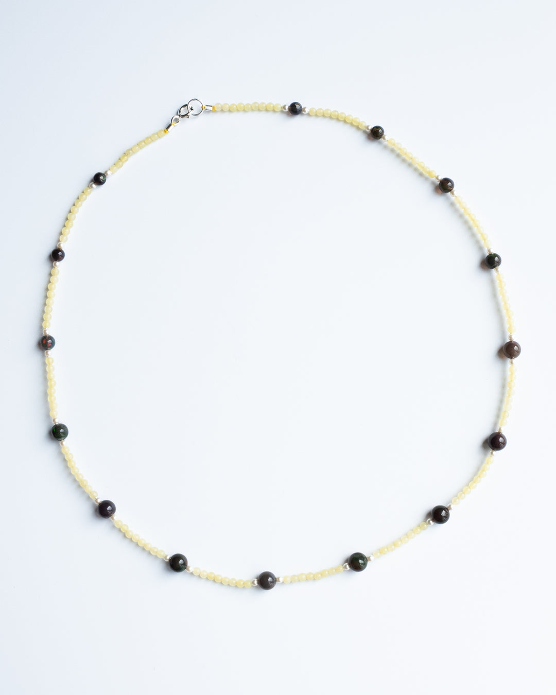 Black Opal, Lemon Jade & Pearl Sterling Silver Beaded Satellite Necklace - The Healing Pear