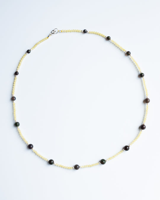 Black Opal, Lemon Jade & Pearl Sterling Silver Beaded Satellite Necklace - The Healing Pear