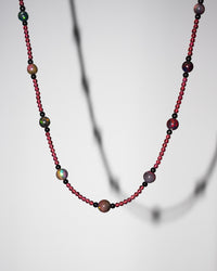 Black Opal, Garnet & Black Spinel 9ct Gold Beaded Satellite Necklace