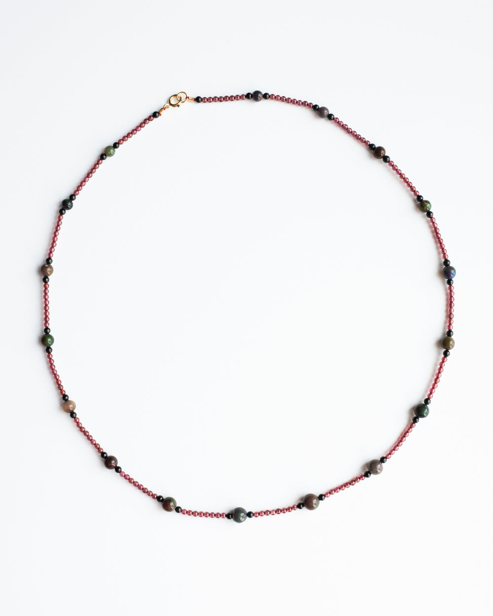 Black Opal, Garnet & Black Spinel 9ct Gold Beaded Satellite Necklace