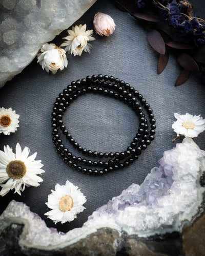 Black Tourmaline Round Bead Bracelet 4mm