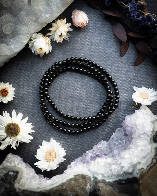 Black Tourmaline Round Bead Bracelet 4mm