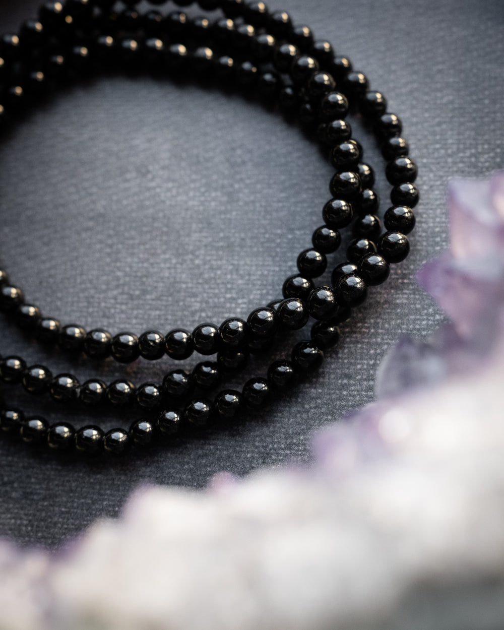 Black Tourmaline Round Bead Bracelet 4mm