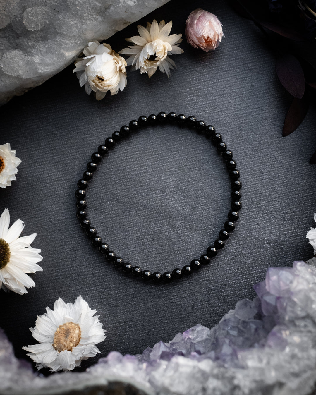 Black Tourmaline Round Bead Bracelet 4mm