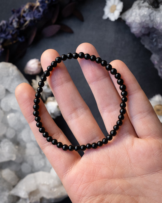 Black Tourmaline Round Bead Bracelet 4mm