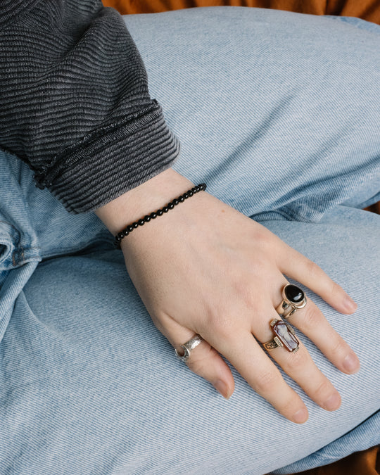 Black Tourmaline Round Bead Bracelet 4mm
