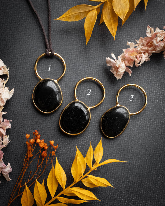 Black Tourmaline Pebble Gold Vermeil Necklace