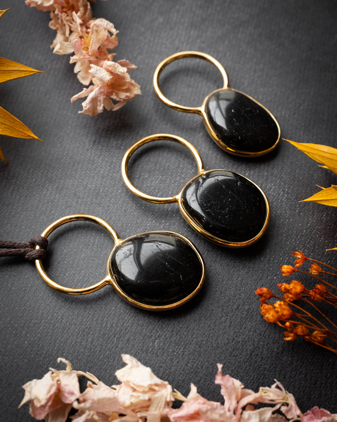 Black Tourmaline Pebble Gold Vermeil Necklace