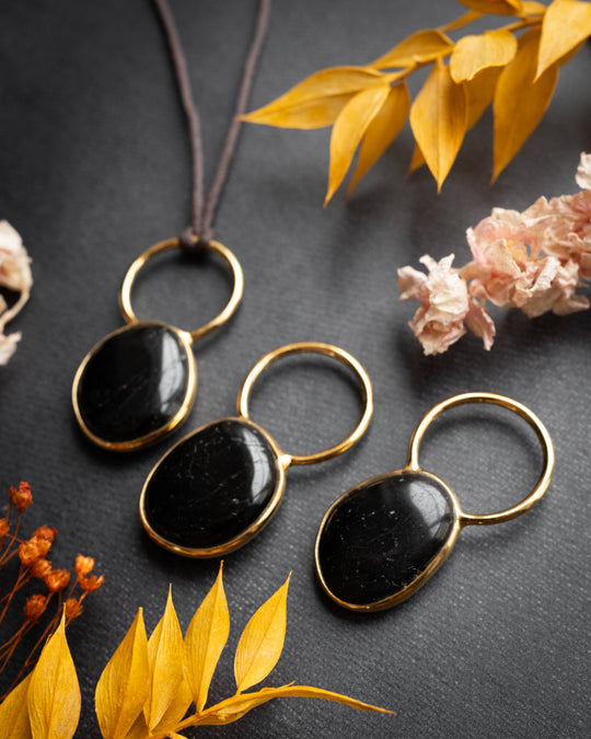 Black Tourmaline Pebble Gold Vermeil Necklace