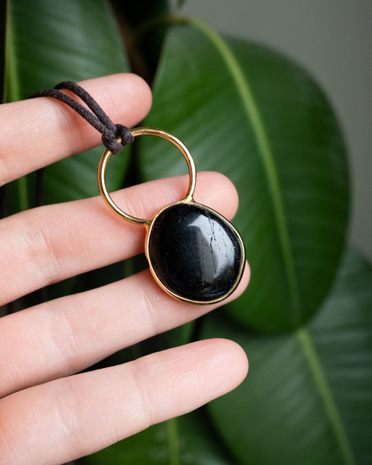 Black Tourmaline Pebble Gold Vermeil Necklace