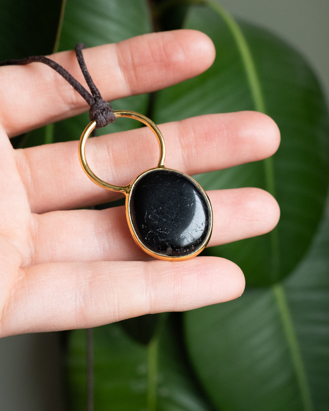 Black Tourmaline Pebble Gold Vermeil Necklace